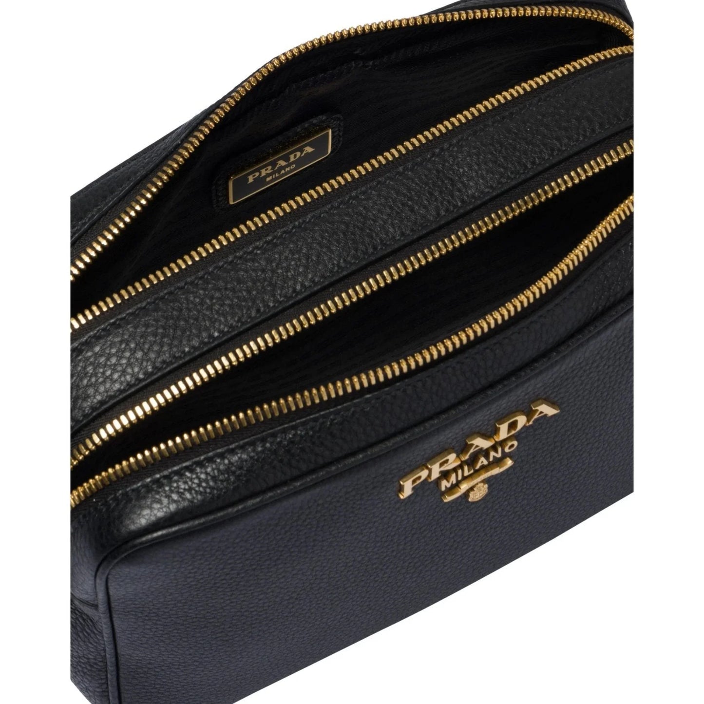 New Black Vitello Phenix Leather Double Zip Cross Body Bag 1BH079