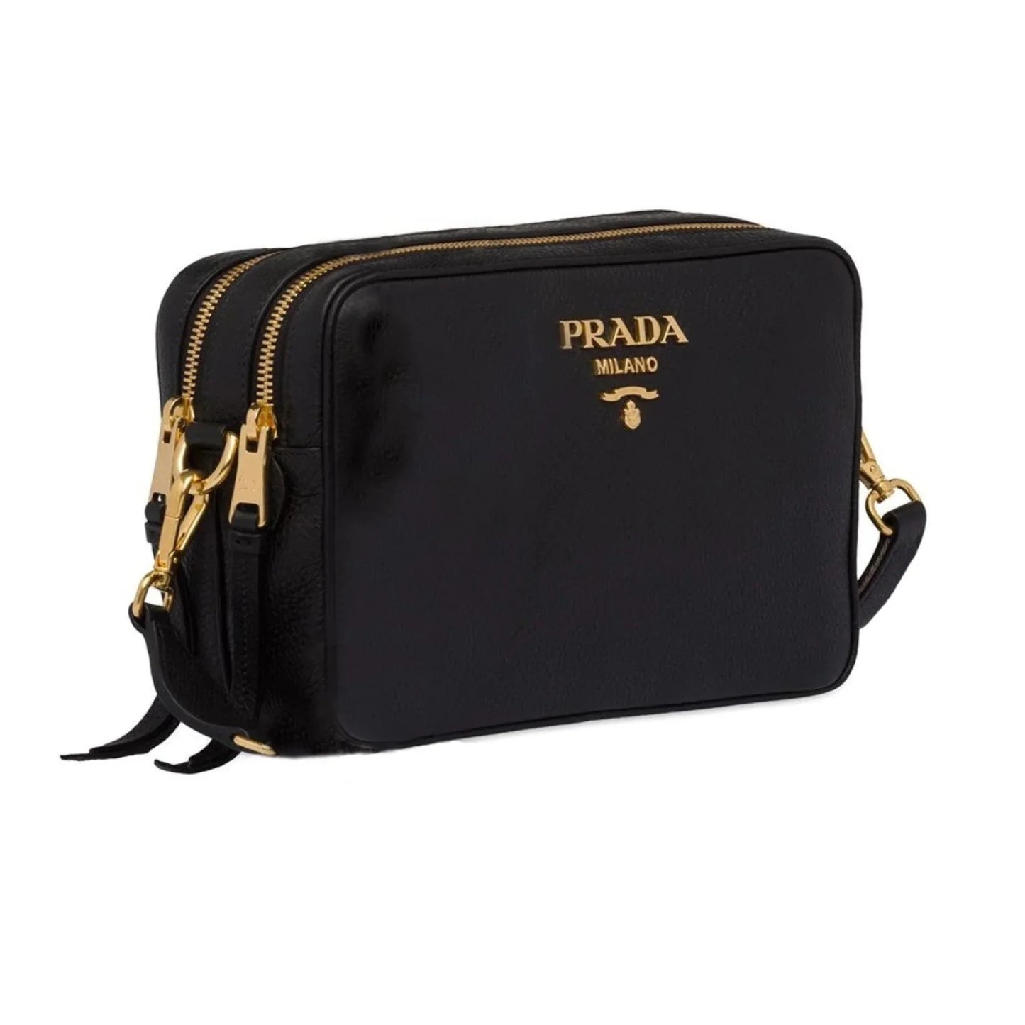 New Black Vitello Phenix Leather Double Zip Cross Body Bag 1BH079