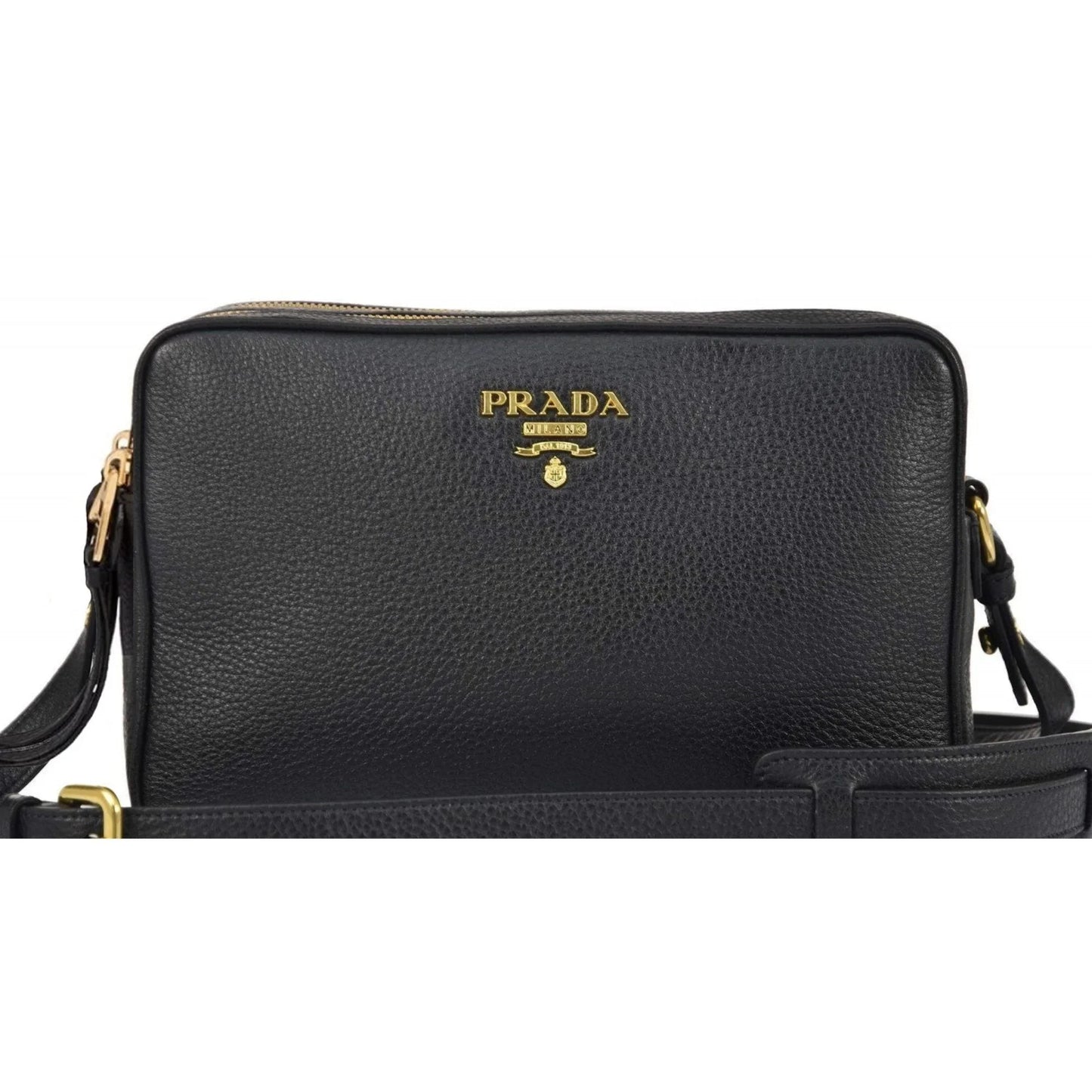 New Black Vitello Phenix Leather Double Zip Cross Body Bag 1BH079