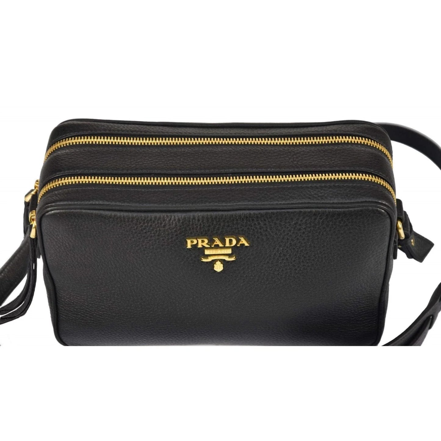 New Black Vitello Phenix Leather Double Zip Cross Body Bag 1BH079