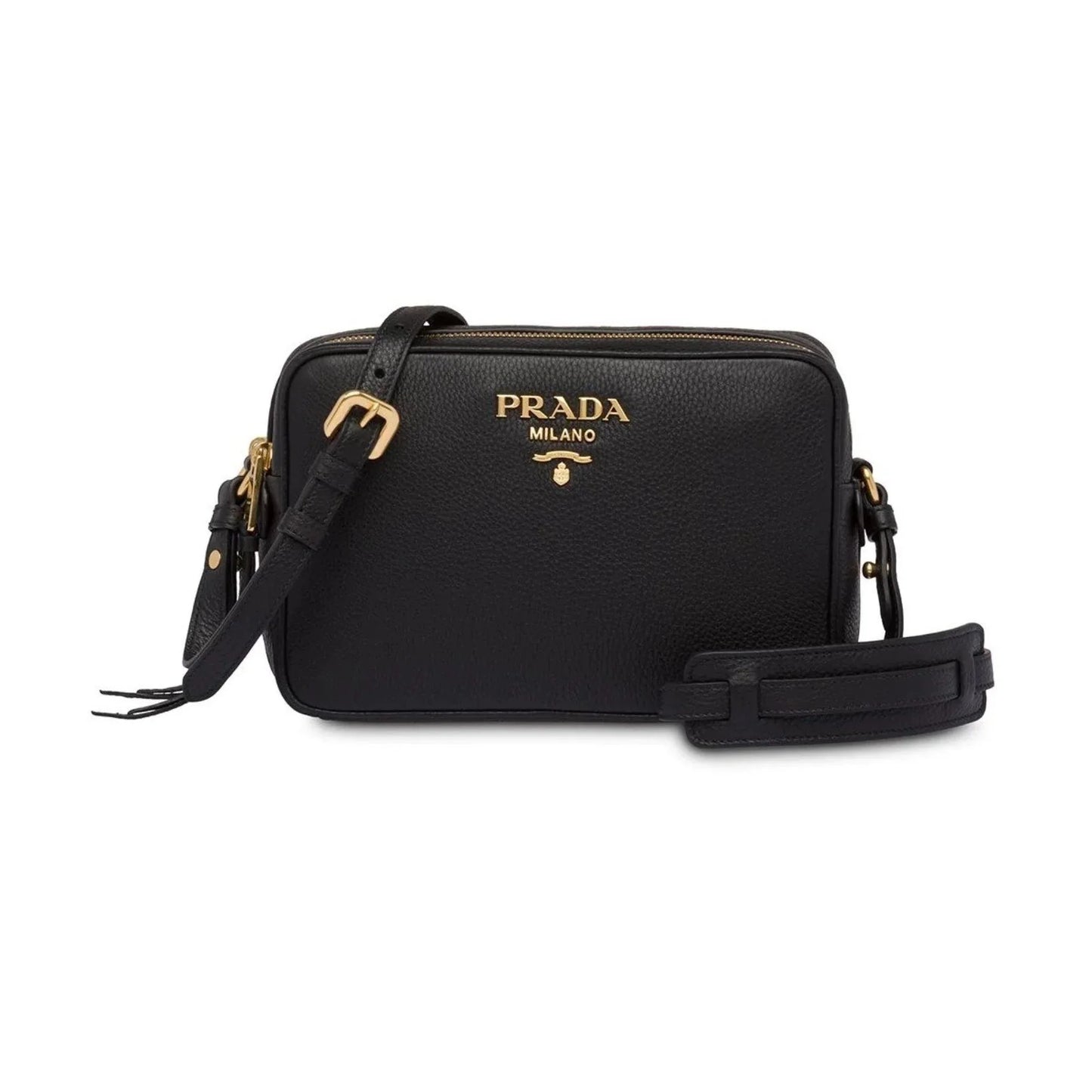 New Black Vitello Phenix Leather Double Zip Cross Body Bag 1BH079