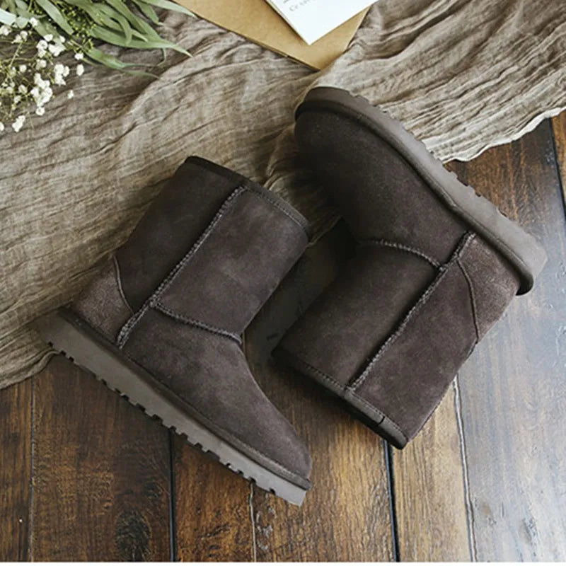 High Quality Fashion Women Classic Basic Australia Boots Genuine Cowhide Leather Natural Wool Lined Winter Non-Slip Shoes