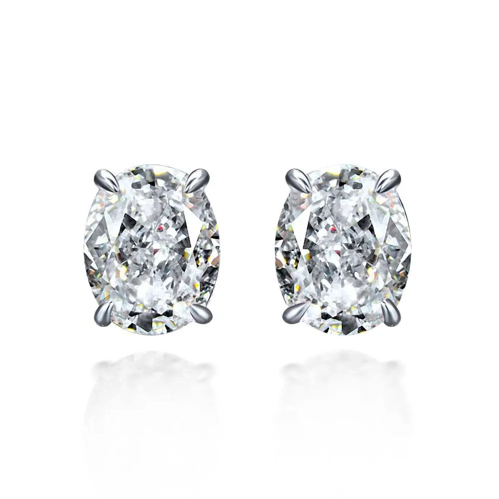 100% 925 Sterling Silver 8*10Mm Oval High Carbon Diamond Stud Earrings Pink Yellow 5A Zircon Wedding Party Fine Jewelry