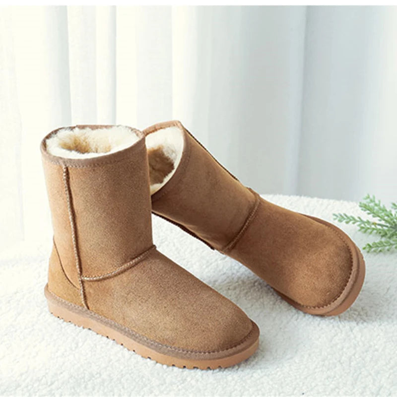 High Quality Fashion Women Classic Basic Australia Boots Genuine Cowhide Leather Natural Wool Lined Winter Non-Slip Shoes