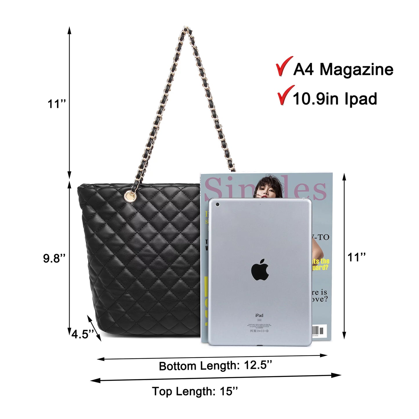 Quilted Women Handbags Purses Leather Tote Bag Satchel Wallet Set 2Pcs Chain Strap Shoulder Bag Classic