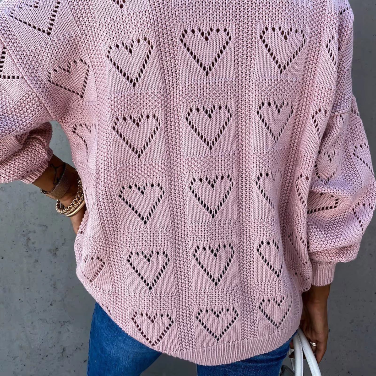 Hollow Crochet Sweater Women Autumn Winter Love Heart Loose Knitwear Women'S Clothing Кофта Женская Pull Femme 2023