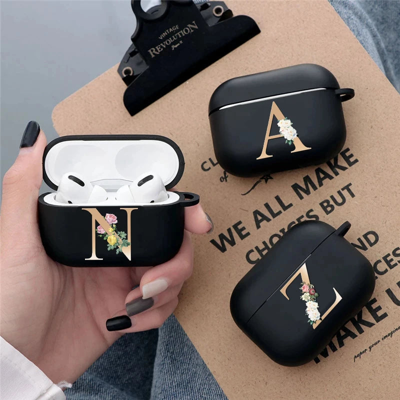 Letter a Z Matte Black Headphone Case for Apple Airpods Pro Shockproof Soft Silicone Protection Air Pods Pro Earphone Box Cover