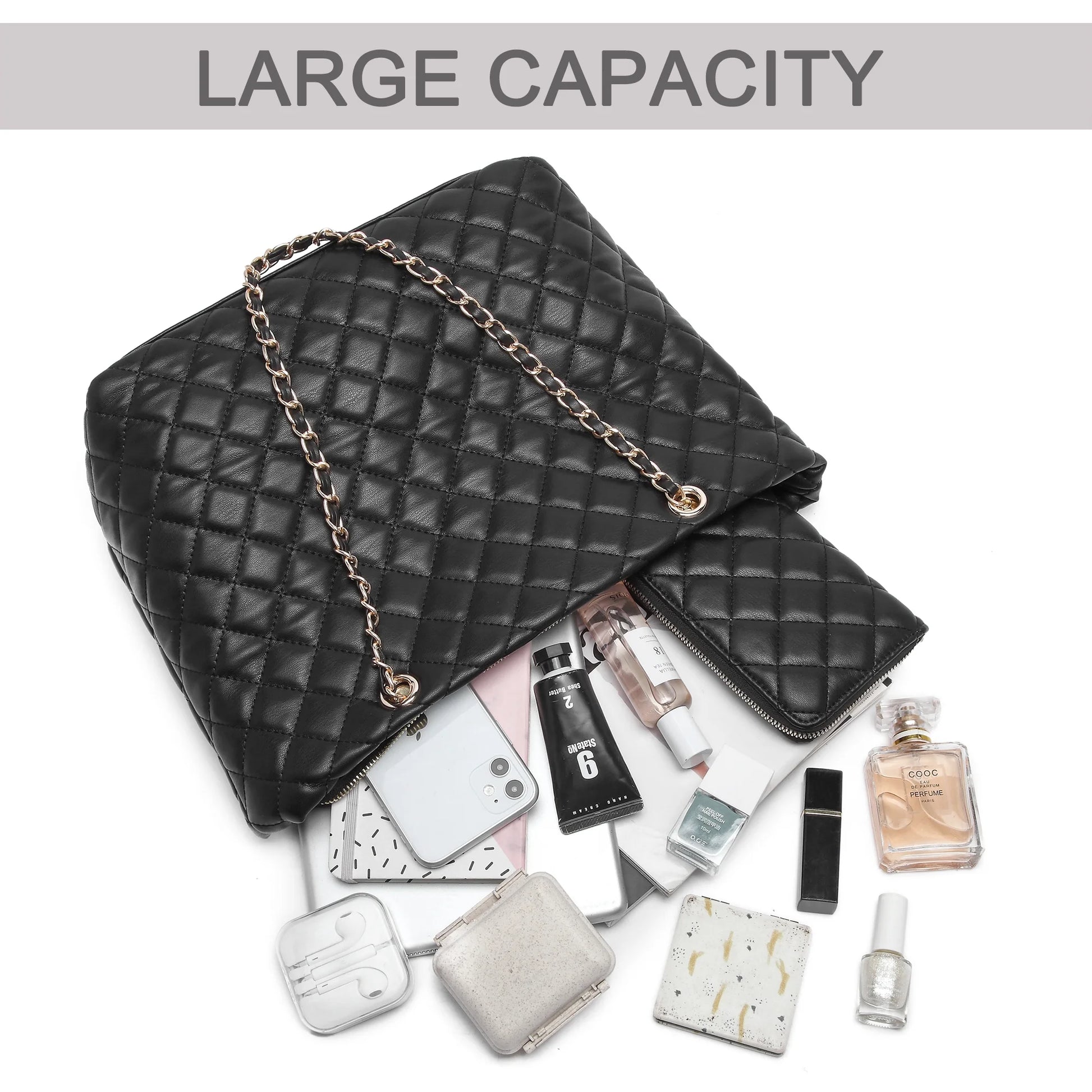 Quilted Women Handbags Purses Leather Tote Bag Satchel Wallet Set 2Pcs Chain Strap Shoulder Bag Classic