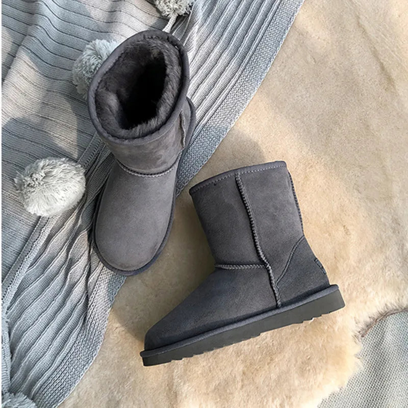 High Quality Fashion Women Classic Basic Australia Boots Genuine Cowhide Leather Natural Wool Lined Winter Non-Slip Shoes