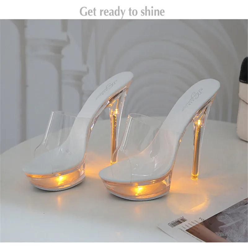 Size 43 Ladies High Heels Slippers Luminous High Heels Light up Fashion Catwalk Shoes