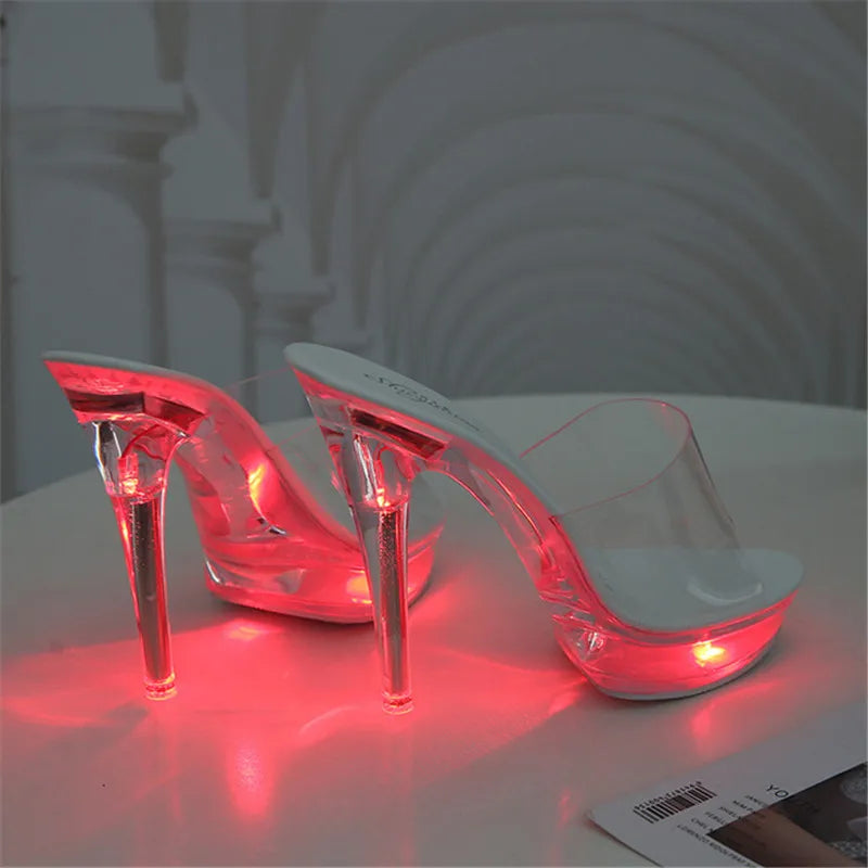 Size 43 Ladies High Heels Slippers Luminous High Heels Light up Fashion Catwalk Shoes